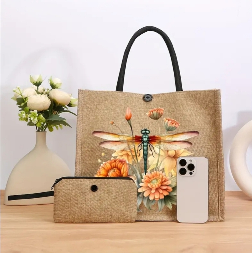 Print Tote Bag Beach Bag 2 Pc - Picture 2 of 8